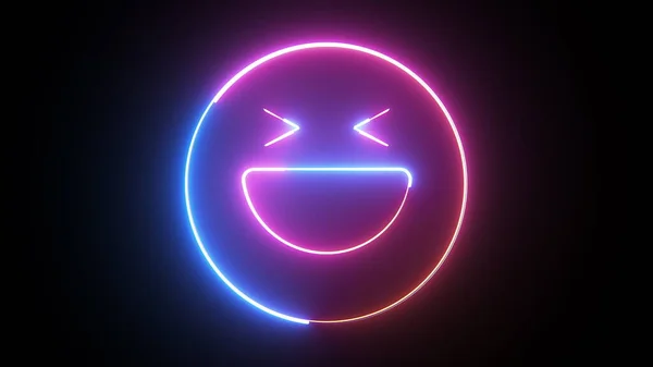 Neon Happy Emoji Symbol Computer Generated Rendering Emotion Background — Stock Photo, Image