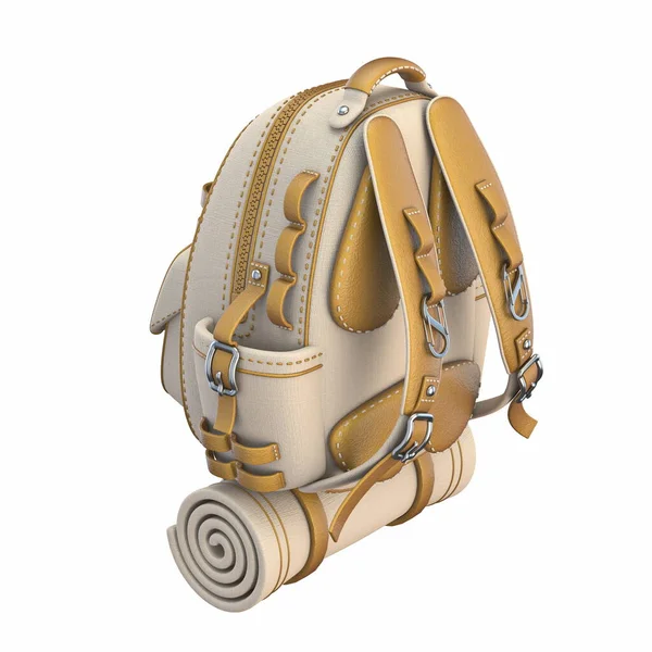 Canvas Leather Backpack Back Side View Render Illustration Isolated White — Stock Photo, Image