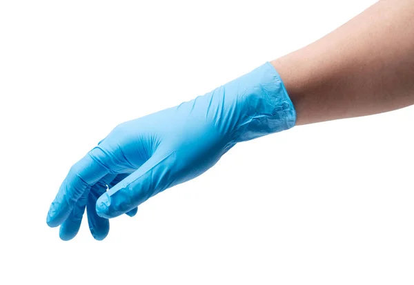 Hand Blauen Handschuhen Isoliert Auf Weißem Hintergrund — Stockfoto