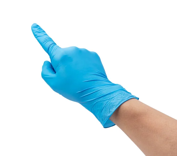 Hand Blauem Handschuh Isoliert Auf Weißem Hintergrund — Stockfoto