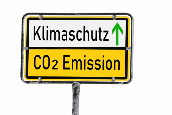 Een Bord Met Weg Met Co2 Uitstoot Met Pijl Naar — Stockfoto