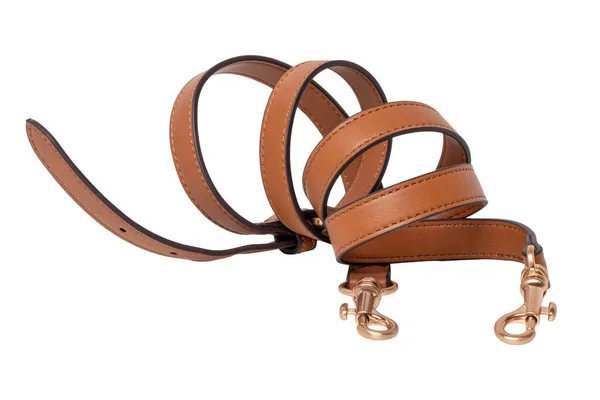 Lederen Riem Geïsoleerd Stijlvolle Vrouwelijke Elegante Bruine Gerolde Leren Riem — Stockfoto