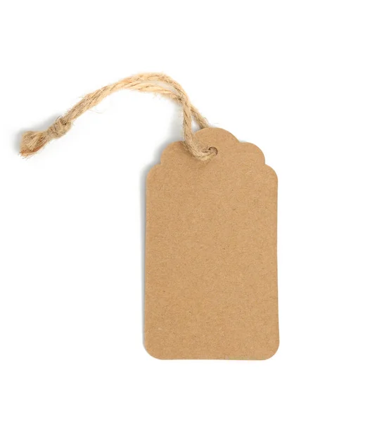 Bianco Marrone Rettangolare Marrone Cartellino Carta Una Corda Isolata Sfondo — Foto Stock
