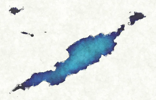 Карта Ангільї Намальованими Лініями Синім Аквареллю — стокове фото