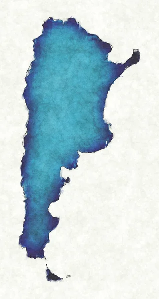 Mapa Argentina Con Líneas Dibujadas Ilustración Acuarela Azul — Foto de Stock