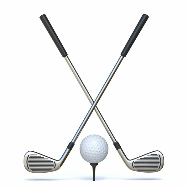 Golf Ball Crossed Golf Clubs Render Illustration Isolated White Background — Stock Photo, Image