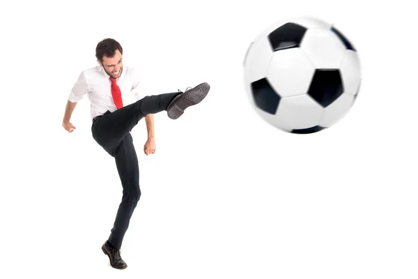 Junger Mann Mit Ball Isoliert Auf Weiß — Stockfoto