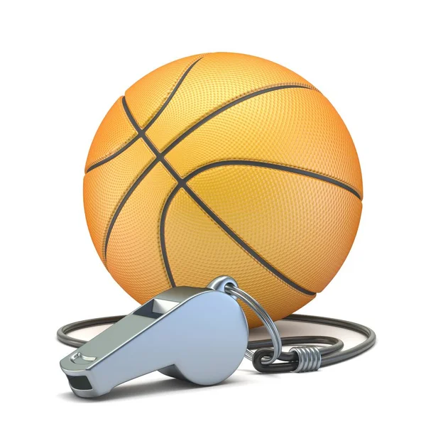Basket Boll Med Metall Visselpipa Render Illustration Isolerad Vit Bakgrund — Stockfoto