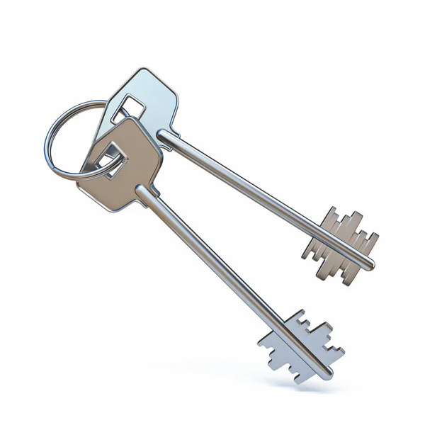 Nyckel Med Nycklar Isolerade Vit Bakgrund — Stockfoto