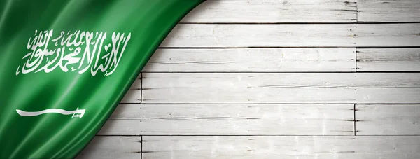 Saudi Arabien Flagge Alter Weißer Wand Horizontales Panorama Banner — Stockfoto