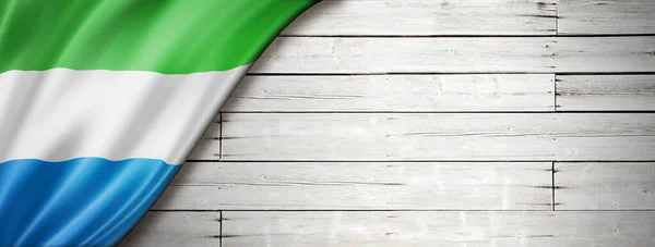 Bandera Sierra Leona Vieja Pared Blanca Banner Panorámico Horizontal — Foto de Stock