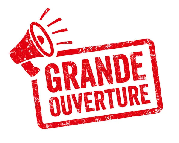 Czerwony Znaczek Megafonem Wielki Otwór Języku Francuskim Grande Ouverture — Zdjęcie stockowe