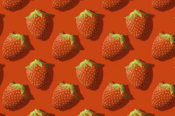 Naadloos Voedselpatroon Aardbeienvruchten Van Boven Minimaal Vlak Lay Concept — Stockfoto
