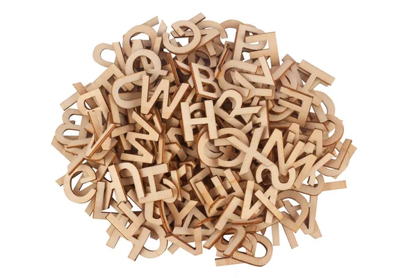 Top View Closeup Detail Pile Wooden Cut Small Alphabet Letters — Stock Photo, Image