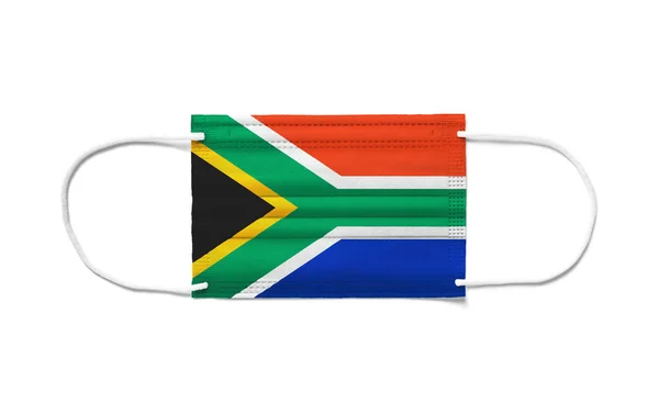 Bandera Sudáfrica Sobre Una Máscara Quirúrgica Desechable Fondo Blanco Aislado —  Fotos de Stock
