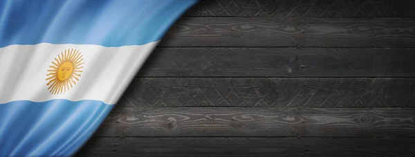 Argentinien Flagge Schwarzer Holzwand Horizontales Panorama Banner — Stockfoto