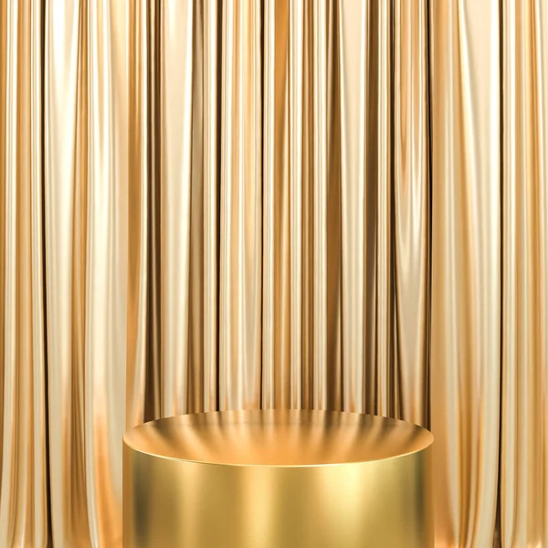 Altın Kürsü Ahşap Zeminli Altın Perdeler Boyutlu Görüntüleme Etrafta Kimse — Stok fotoğraf