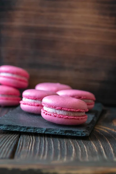 Pink White Macaroons Wooden Background — Stock Photo, Image