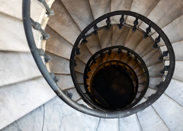 Old Spiral Staircase Marble Steps Wrought Iron Handrail Architecture Curved — Stock Photo, Image