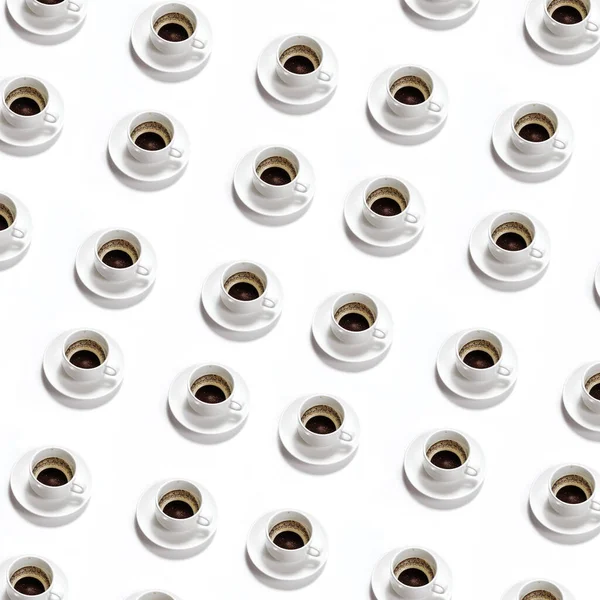 Pattern White Cups Drunk Coffee White Background Coffee Addiction Concept — Stock Photo, Image