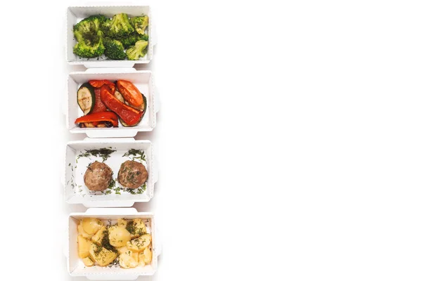 Dagelijks Voedselrantsoen Containers Levering Uit Restaurant Set Van Gezonde Voeding — Stockfoto