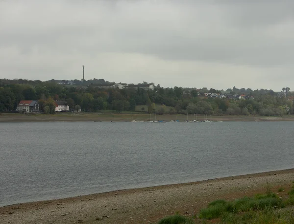 Vista Desde Lago Alemán Llamado Moehnesee Otoño — Foto de Stock