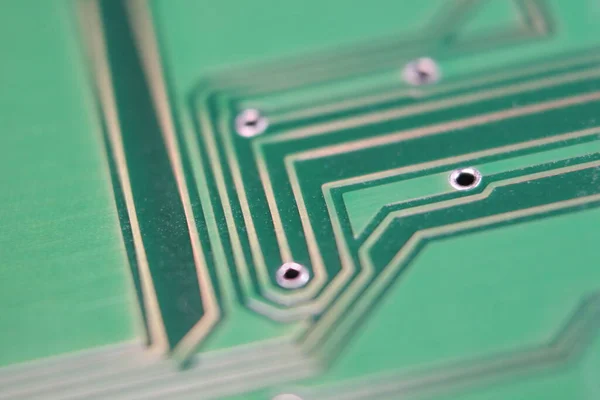 Electronic Board Circuit Lines Chip Macro View Green Board — Stock Photo, Image