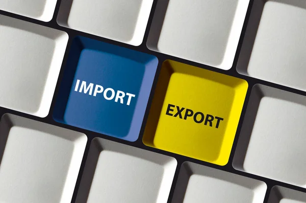 Export Knoppen Importeren Gekleurde Computer Toetsenbord Commerce Handel — Stockfoto