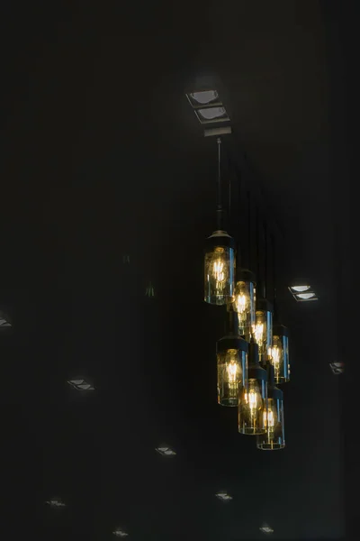 Glowing Light Bulbs Hanging Ceiling Stock Photo — Stock Photo, Image