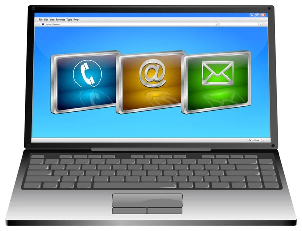Laptop Contact Buttons Blue Desktop Illustration — Stock Photo, Image