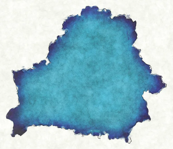 Bielorrusia Mapa Con Líneas Dibujadas Ilustración Azul Acuarela — Foto de Stock