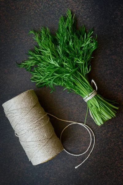 Fresh Dill Close Dark Background Top View — Stock Photo, Image