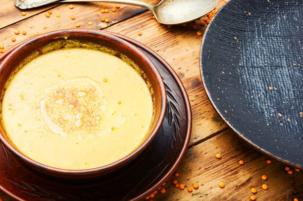 Plate Aromatic Red Lentil Soup Lentil Soup Ingredients — Stock Photo, Image