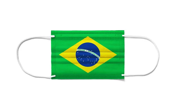 Bandiera Del Brasile Una Maschera Chirurgica Usa Getta Fondo Bianco — Foto Stock