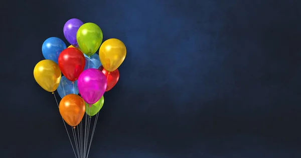 Bunte Luftballons Stapeln Sich Vor Schwarzem Hintergrund Horizontale Fahne Illustrationsrenderer — Stockfoto