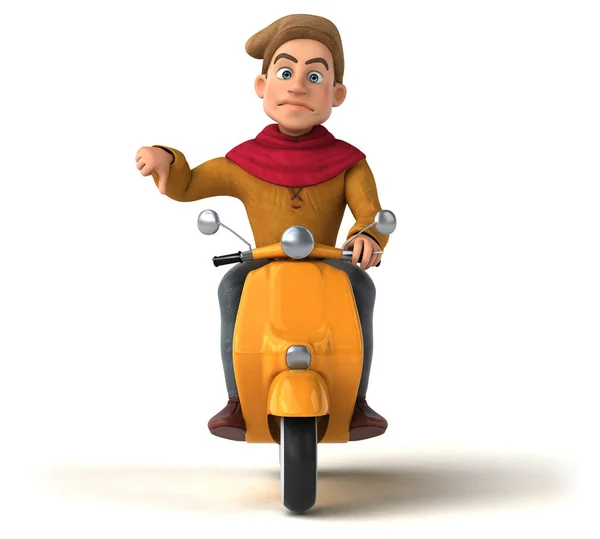 Divertido Personaje Dibujos Animados Con Ilustración Scooter —  Fotos de Stock