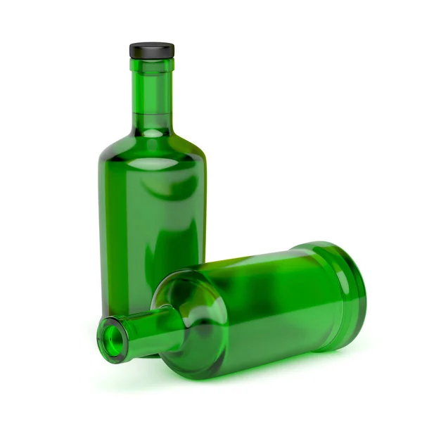 Two Green Glass Bottles White Background — Stock Photo, Image