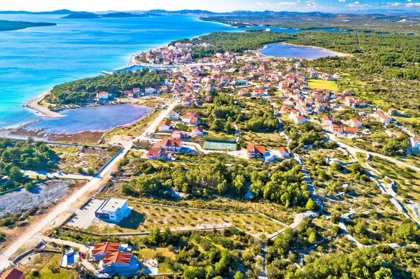 Pobřežní Vesnice Zablaceova Letecká Panoramatická Vyhlídka Souostroví Šibenik Dalmácie — Stock fotografie