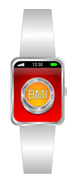 Smartwatch Avec Imc Bouton Index Masse Corporelle Sur Écran Rouge — Photo