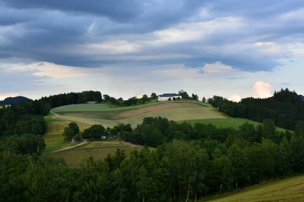 Hermoso Paisaje Con Campo Hierba Verde Cielo Nublado —  Fotos de Stock