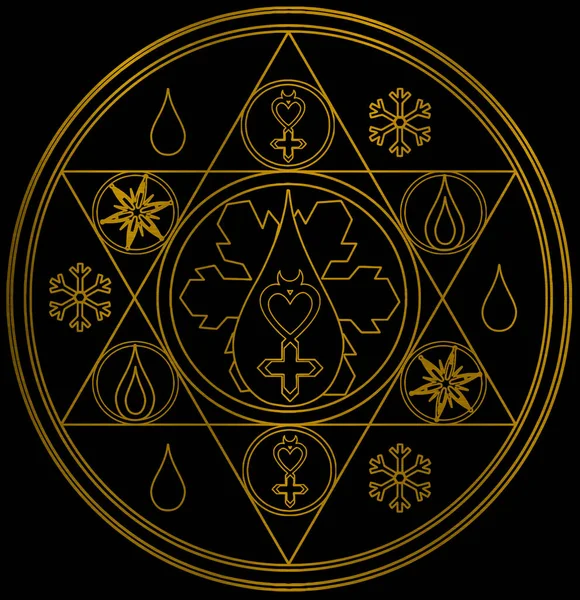 Mágikus Kör Okkultizmus Hatalom Szent Geometrikus Arany Fém Illusztráció — Stock Fotó