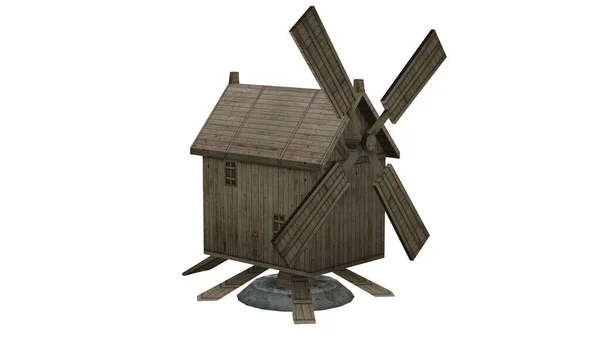 Wooden Windmill Separated White Background Illustration — Stock Photo, Image