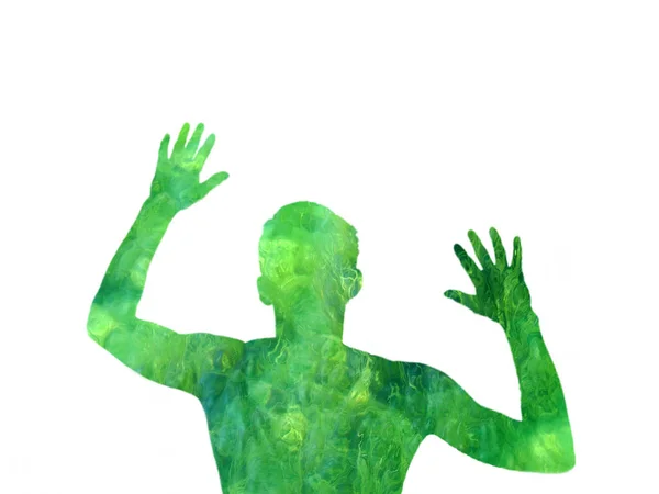 Mão Pintada Com Tinta Verde Sobre Fundo Branco — Fotografia de Stock