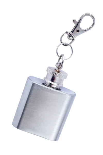 Schlüsselanhänger Mit Aluminiumflasche Isoliert Auf Weißem Hintergrund — Stockfoto