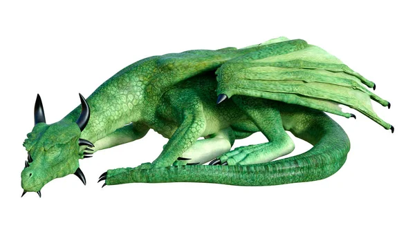 Візуалізація Зеленого Дракона Ізольовано Білому Тлі — стокове фото