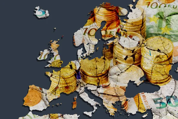 Карта Европы Множеством Трещин Символ Противоречий Разногласий Области Финансов Инвестиций — стоковое фото