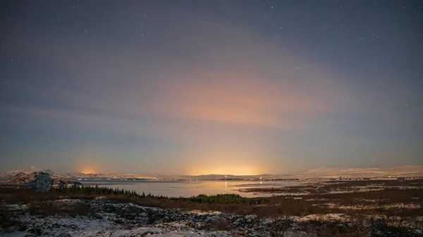 Ночная Съемка Национального Парка Пингвеллир Северного Сияния Острове Исландия — стоковое фото