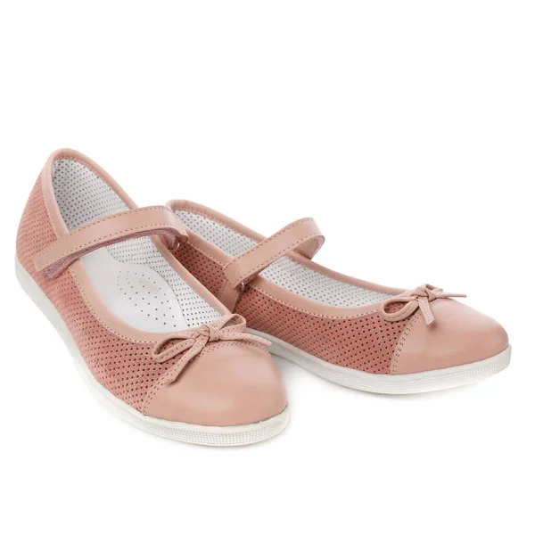 Рожеві Сандалі Дівчаток Білому Тлі Фото Реклами Взуття Дитячі Взуття — стокове фото
