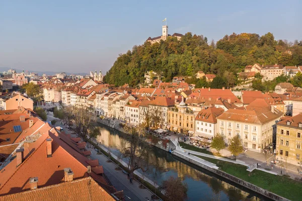 Luftaufnahme Von Ljubljana Der Hauptstadt Sloweniens Der Warmen Nachmittagssonne — Stockfoto