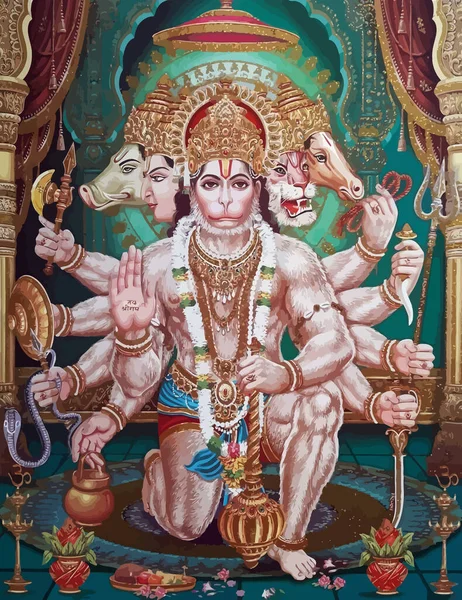 Hanuman Indischen Heiligen Gott Affen Jayanti Abbildung Grünen Hintergrund — Stockfoto